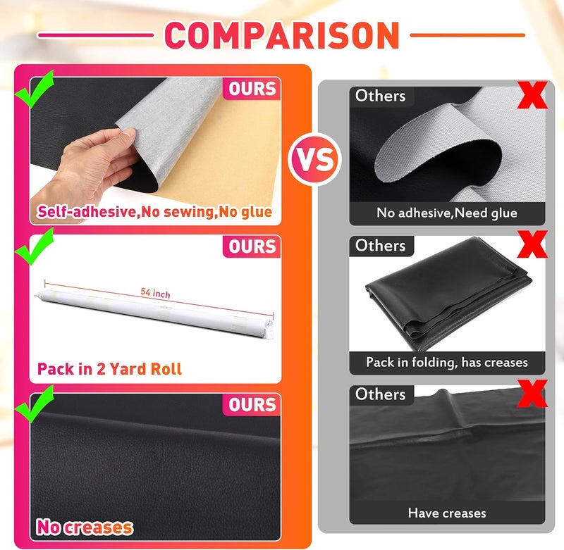 Meneng Self-Adhesive Marine Vinyl Faux Leather: 2 Yard Roll Heavy Duty Boat Seat Vinyl - Waterproof & Scratch-Resistant for Marine Upholstery - Leather Repair Patch for Furniture Sofa Couch - Image 2